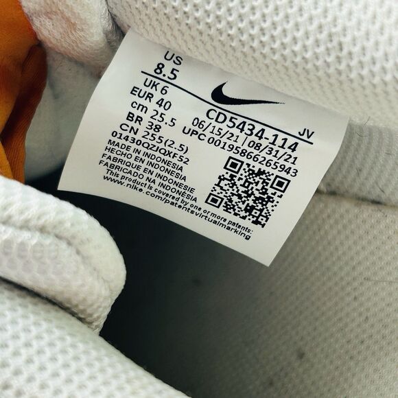 Nike Court Vision Low White Orange Womens Size 8 1/2 Sneakers EU 40 2021 - Picture 8 of 9